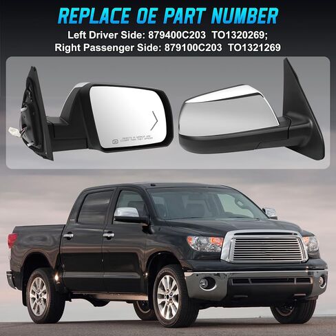 11 Pins Chrome Side Mirror Assembly Compatible with 2007-2013 Toyota Tundra 2008-2013 Sequoia With Heated Power Glass Signal Light Power Folding Puddle Light 879100C203 TO1321269(Right Passenger Side) in Saudi Arabia