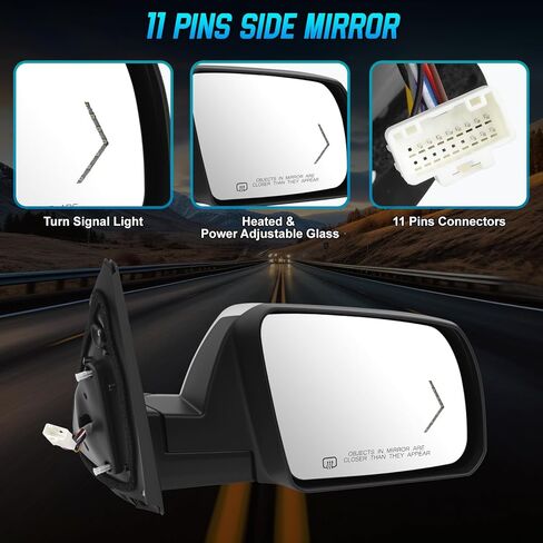 11 Pins Chrome Side Mirror Assembly Compatible with 2007-2013 Toyota Tundra 2008-2013 Sequoia With Heated Power Glass Signal Light Power Folding Puddle Light 879100C203 TO1321269(Right Passenger Side) in Saudi Arabia