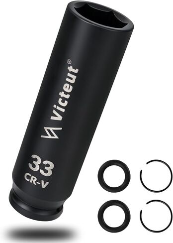 1/2" Drive 33mm Extra Deep Impact Socket，6.3-Inch (160mm) Long，6-Point, Heat Treated Cr-V Alloy Steel, One-Piece Forged, No Torque Loss in Saudi Arabia