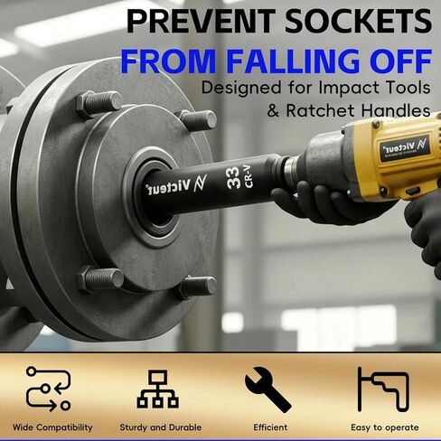 1/2" Drive 33mm Extra Deep Impact Socket，6.3-Inch (160mm) Long，6-Point, Heat Treated Cr-V Alloy Steel, One-Piece Forged, No Torque Loss in Saudi Arabia