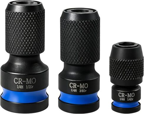 3-Piece Impact Socket Adapter Set, 1/2 3/8 1/4 Drive To 1/4 Hex Bit Adapter Set and Bit Holders for Ratchet Wrenches, Drivers, Drills - Made From Durable Cr-Mo Steel in Saudi Arabia