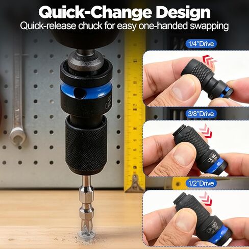 3-Piece Impact Socket Adapter Set, 1/2 3/8 1/4 Drive To 1/4 Hex Bit Adapter Set and Bit Holders for Ratchet Wrenches, Drivers, Drills - Made From Durable Cr-Mo Steel in Saudi Arabia