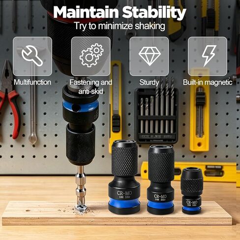 3-Piece Impact Socket Adapter Set, 1/2 3/8 1/4 Drive To 1/4 Hex Bit Adapter Set and Bit Holders for Ratchet Wrenches, Drivers, Drills - Made From Durable Cr-Mo Steel in Saudi Arabia