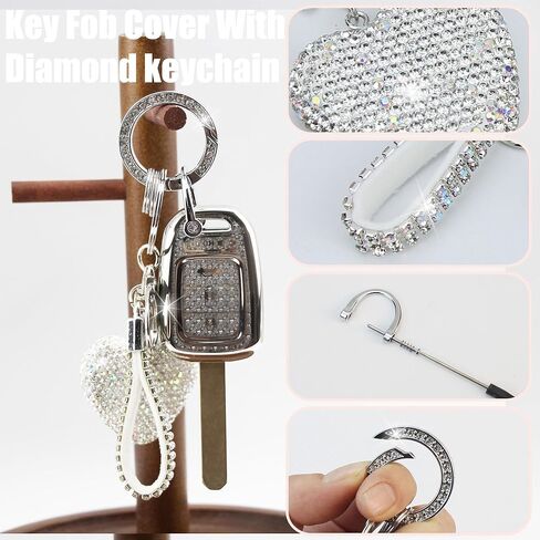 Key Fob Cover with Diamond Keychain Car Key Holder Case Compatible with Honda 2013-2016 Accord Crosstour 2014-2015 CR-V Civic 2016-2017 HR-V Protector for Women 4 Buttons, (Silver-Heart) in Saudi Arabia