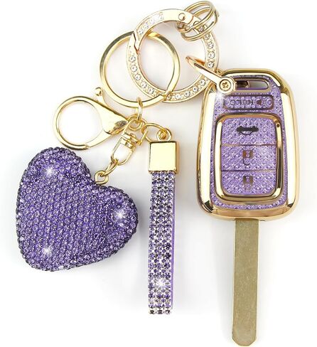 Key Fob Cover with Diamond Keychain Car Key Holder Case Compatible with Honda 2013-2016 Accord Crosstour 2014-2015 CR-V Civic 2016-2017 HR-V Protector for Women 4 Buttons, (Silver-Heart) in Saudi Arabia
