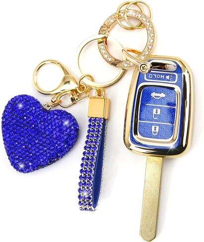 Key Fob Cover with Diamond Keychain Car Key Holder Case Compatible with Honda 2013-2016 Accord Crosstour 2014-2015 CR-V Civic 2016-2017 HR-V Protector for Women 4 Buttons, (Silver-Heart) in Saudi Arabia