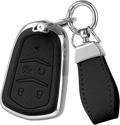 Soft Upper Leather TPU Key fob Cover Case fit for Cadillac Escalade ATS CTS DTS SRX STS XTS 2015-2020 (Gold-Edged Light Pink, 5 Buttons) in Kuwait