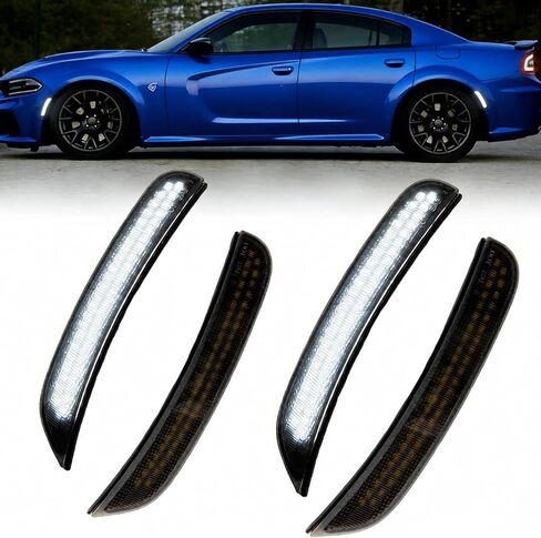 Carspeed LED Side Marker Lights for Dodge Charger 2015-2023,White LED Front & Rear Bumper Marker Lamps with Smoked Lens,Replacement OE 68214405AA 68214404AA 68214127AA 68214126AA in Kuwait