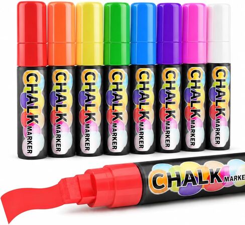 AnyMark 8 Colors Window Chalk Markers, 15mm 3-In-1 Jumbo Wide Nib Chalk Marker, Dust-Free & Non-Toxic, Erasable Chalk Markers for Blackboards, Rock Painting, Poster, Stone, Ceramic, Glass in Saudi Arabia