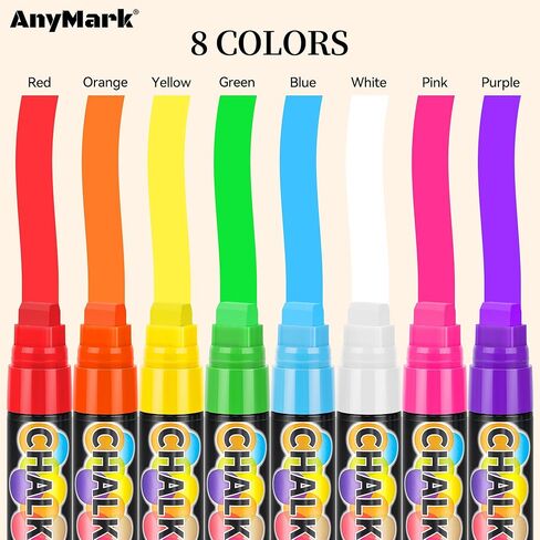 AnyMark 8 Colors Window Chalk Markers, 15mm 3-In-1 Jumbo Wide Nib Chalk Marker, Dust-Free & Non-Toxic, Erasable Chalk Markers for Blackboards, Rock Painting, Poster, Stone, Ceramic, Glass in Saudi Arabia
