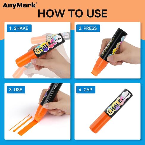AnyMark 8 Colors Window Chalk Markers, 15mm 3-In-1 Jumbo Wide Nib Chalk Marker, Dust-Free & Non-Toxic, Erasable Chalk Markers for Blackboards, Rock Painting, Poster, Stone, Ceramic, Glass in Saudi Arabia
