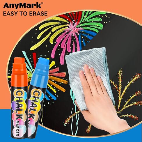 AnyMark 8 Colors Window Chalk Markers, 15mm 3-In-1 Jumbo Wide Nib Chalk Marker, Dust-Free & Non-Toxic, Erasable Chalk Markers for Blackboards, Rock Painting, Poster, Stone, Ceramic, Glass in Saudi Arabia