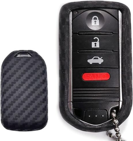 iJDMTOY Carbon Fiber Finish Soft Silicone Key Fob Cover Compatible with Acura ILX TL RDX ZDX 3/4 Buttons Keyless Fob Smart Key (Black Twill Weave Pattern) in Kuwait