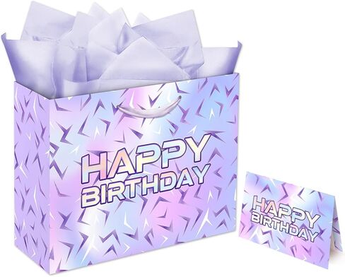 13" Large Purple Kpop Birthday Party Supplies Gift Bag Set with Greeting Card and Tissue Papers, Kpop Party Birthday Gift Bags for Boys Girls Movie Theme Party Birthday Celebration. in Kuwait