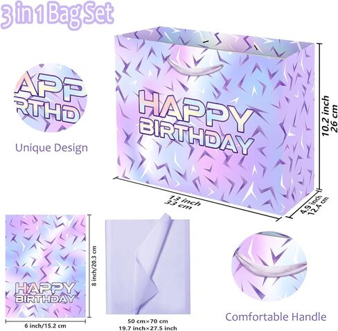 13" Large Purple Kpop Birthday Party Supplies Gift Bag Set with Greeting Card and Tissue Papers, Kpop Party Birthday Gift Bags for Boys Girls Movie Theme Party Birthday Celebration. in Kuwait