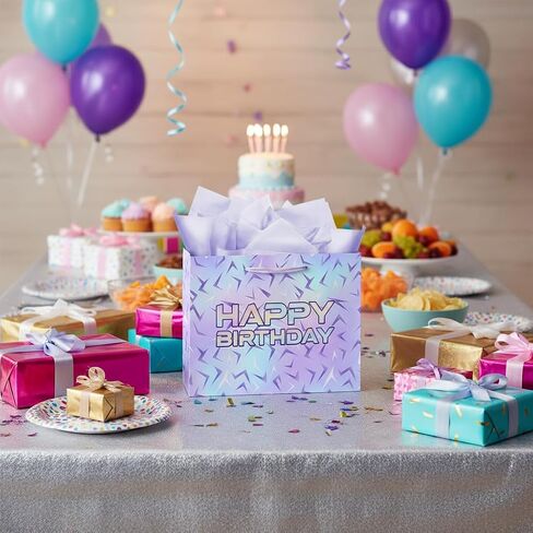 13" Large Purple Kpop Birthday Party Supplies Gift Bag Set with Greeting Card and Tissue Papers, Kpop Party Birthday Gift Bags for Boys Girls Movie Theme Party Birthday Celebration. in Kuwait