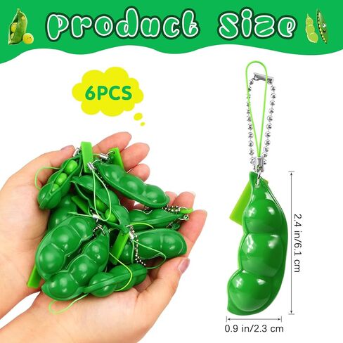 6 PCS Green Squeeze Bean Keychain, Edamame Pea Keychain Fidget Props, Soybeans Fidget Props Gifts for Adults Stress Relief, Keyring, Party Favors Decoration Supplies in Saudi Arabia