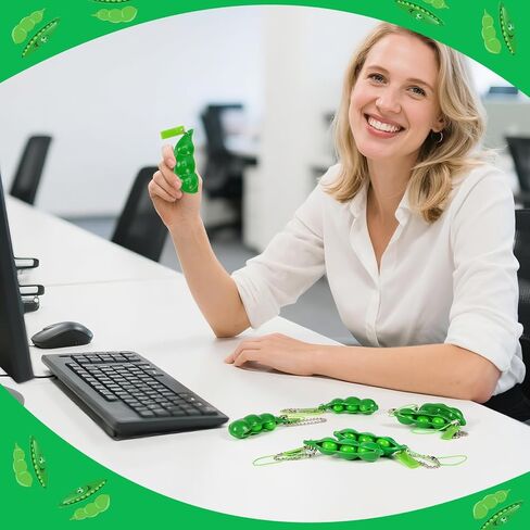 6 PCS Green Squeeze Bean Keychain, Edamame Pea Keychain Fidget Props, Soybeans Fidget Props Gifts for Adults Stress Relief, Keyring, Party Favors Decoration Supplies in Saudi Arabia