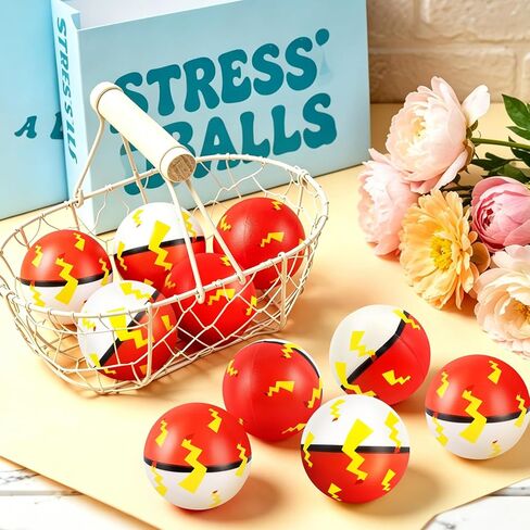 12 Pcs Cartoon Red White Themed Stress Balls Bulk, 2.48 Inch Anxiety Relief Fidget Sensory Squeeze Toys for Party Gifts Birthday Supplies Goodie Bag Stuffers in Saudi Arabia