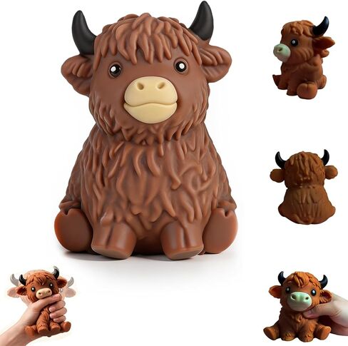 Cute Highland Cow Squishies Stress Toy – 3.15 Inch Soft Squeeze Fidget Stress Balls for Adults, Slow-Rising Stress Relief Fidget Toy, Gifts & Desk Decor(Dark Color, 1 piece) in Saudi Arabia