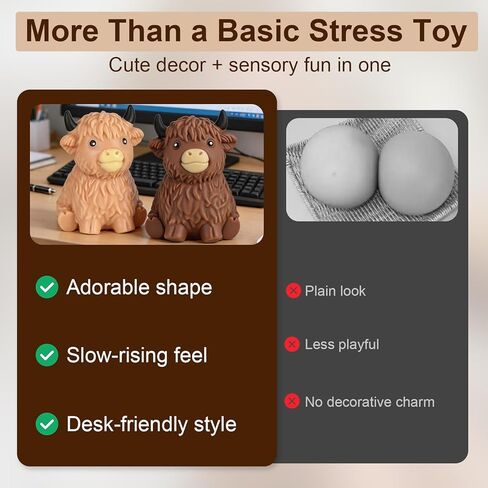 Cute Highland Cow Squishies Stress Toy – 3.15 Inch Soft Squeeze Fidget Stress Balls for Adults, Slow-Rising Stress Relief Fidget Toy, Gifts & Desk Decor(Dark Color, 1 piece) in Saudi Arabia