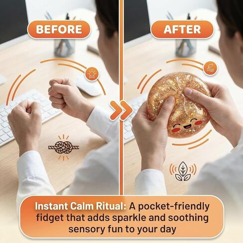 Giant Dumpling Stress Ball, Big Squishy Steamed Bun Glitter Fidget Toy with Steamer, Helps with Stress Relief, Soft Squeeze Ball for Kids and Adults (Golden Glitter) in Kuwait