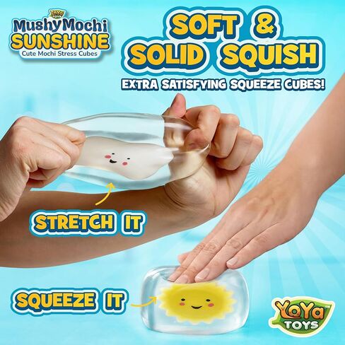 YoYa Toys MushyMochi Sunshine – Squishy Stress Cubes 2 Pack – Cute Sun & Cloud Mochi Inside – Kawaii Sensory Fidget Toys for Kids – Fun Stretchy Squeeze Stress Balls – Calming Toy – Great Gift in Saudi Arabia