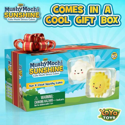 YoYa Toys MushyMochi Sunshine – Squishy Stress Cubes 2 Pack – Cute Sun & Cloud Mochi Inside – Kawaii Sensory Fidget Toys for Kids – Fun Stretchy Squeeze Stress Balls – Calming Toy – Great Gift in Saudi Arabia
