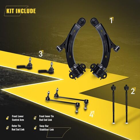 TUCAREST 8Pcs Suspension Kit Fit For 2011-2013 Fo-rd Mustang, (14 Mustang GT, Base), Front Lower Control Arm w/Ball Joint + Outer Inner Tie Rod + Sway Bar [# K622155 K622156 K80899 EV800801 ES80805] in Kuwait