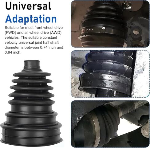 2 PCS CV Axle Boot, CV Joint Boot with Clamps and Cable Ties, Portable Rubber Waterproof Seals for 19 mm-24 mm Axle Diameters, for Most FW and AED Vehicles (Black) in Saudi Arabia