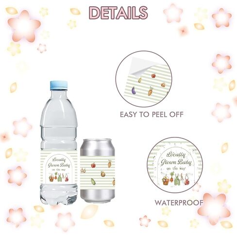 Locally Grown Baby Water Bottle Labels, Vegetable Market Bottle Stickers for Baby Shower, Water Bottle Sticker Wrappers for Locally Grown First Birthday Party Decor - Green in Kuwait