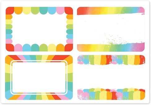 ملصقات بطاقات الاسم Mobiusea Creation Rainbow - 80 قطعة من ملصقات الأسماء للأطفال ومستلزمات الفصول الدراسية | ملصقات فارغة مقاومة للماء للكتابة عليها للكتب والمجلدات وأجهزة الكمبيوتر المحمولة ومقصورات الفصل الدراسي in Kuwait