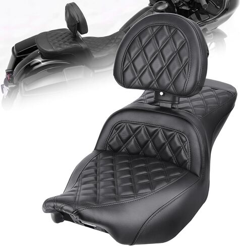 Gel Motorcycle Seat with Adjustable Driver Backrest for Harley Touring 2024-2025 Road Glide Street Glide CVO, 2-Up Seat with Cooling Gel, PU Leather (Red Rhombus) in Saudi Arabia