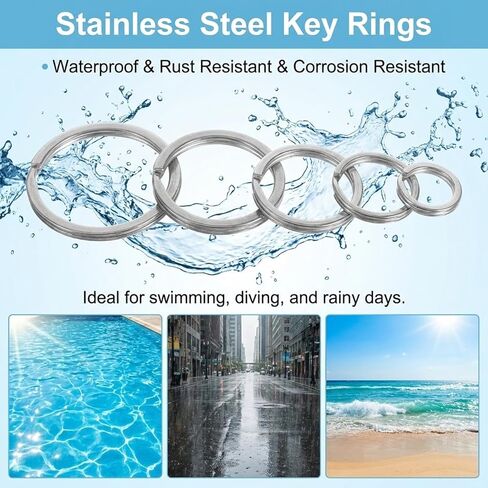 30PCS Heavy Duty Key Ring Flat, Sliver Split Keychain Rings Stainless Steel Keyrings Dog Tag Ring for Keychain Craft Car Keys Organization Tag Jewelry Lanyard, 5 Sizes (1/2, 3/4,1, 1.25, 1.38 Inch) in Kuwait