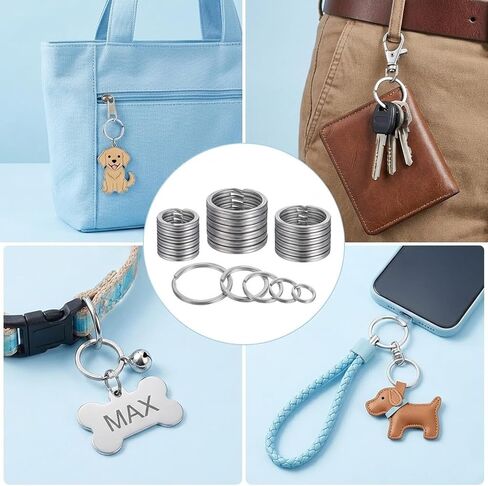 30PCS Heavy Duty Key Ring Flat, Sliver Split Keychain Rings Stainless Steel Keyrings Dog Tag Ring for Keychain Craft Car Keys Organization Tag Jewelry Lanyard, 5 Sizes (1/2, 3/4,1, 1.25, 1.38 Inch) in Kuwait