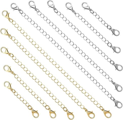 JJUNW 20Pcs Necklace Extenders, Necklace Chains Bulk, 2/3/4/5/6in Stainless Steel Gold Silver Necklaces Bracelet Anklet Extension Chains with Lobster Clasps for Women Jewelry Making in Kuwait