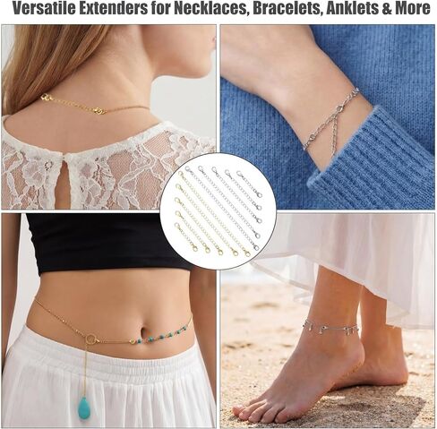 JJUNW 20Pcs Necklace Extenders, Necklace Chains Bulk, 2/3/4/5/6in Stainless Steel Gold Silver Necklaces Bracelet Anklet Extension Chains with Lobster Clasps for Women Jewelry Making in Kuwait