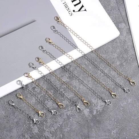 JJUNW 20Pcs Necklace Extenders, Necklace Chains Bulk, 2/3/4/5/6in Stainless Steel Gold Silver Necklaces Bracelet Anklet Extension Chains with Lobster Clasps for Women Jewelry Making in Kuwait