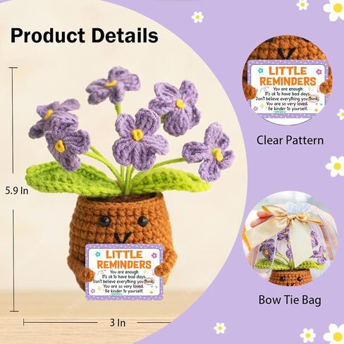 Little Reminders You are Enough Gifts for Women-Positve Purple Crocheted Forget-Me-Not Emotional Support Flowers-Inspirational Reminders Gift Motivational Gifts for Coworker Employee in Kuwait