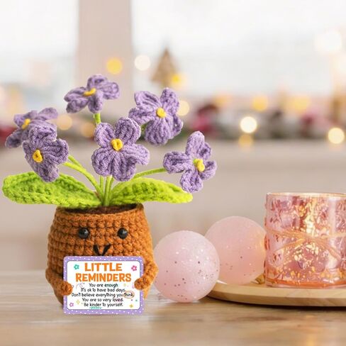 Little Reminders You are Enough Gifts for Women-Positve Purple Crocheted Forget-Me-Not Emotional Support Flowers-Inspirational Reminders Gift Motivational Gifts for Coworker Employee in Kuwait
