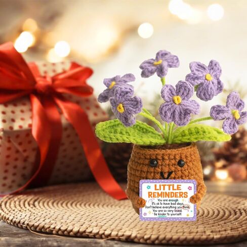 Little Reminders You are Enough Gifts for Women-Positve Purple Crocheted Forget-Me-Not Emotional Support Flowers-Inspirational Reminders Gift Motivational Gifts for Coworker Employee in Kuwait