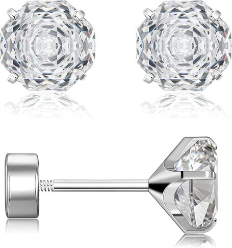 20G G23 Implant Grade Titanium Earrings for Sensitive Ears Women Girls | Hypoallergenic Flat Screw Back Earrings with Rose Cut Cubic Zirconia in Saudi Arabia