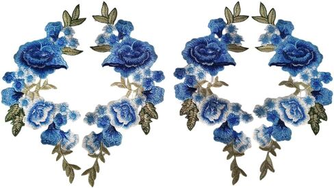 Blue Rose Embroidery Patch, Rose Flower EmbroideBlue Iron On Patches for Jeans Clothing Clothes, Sequin DIY Badge Paste Sewing Applique Patches for Jackets Backpacks (2 Pair) in Kuwait