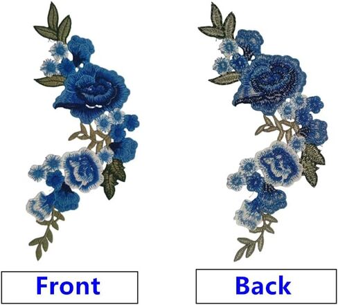 Blue Rose Embroidery Patch, Rose Flower EmbroideBlue Iron On Patches for Jeans Clothing Clothes, Sequin DIY Badge Paste Sewing Applique Patches for Jackets Backpacks (2 Pair) in Kuwait