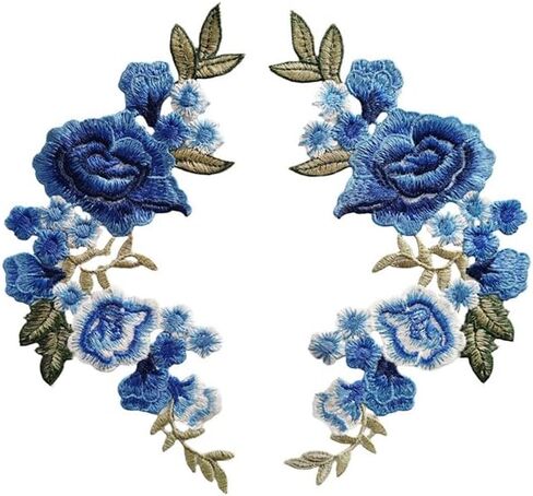Blue Rose Embroidery Patch, Rose Flower EmbroideBlue Iron On Patches for Jeans Clothing Clothes, Sequin DIY Badge Paste Sewing Applique Patches for Jackets Backpacks (2 Pair) in Kuwait