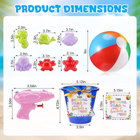 Realspring 24 Set End of Year Students Gift from Teacher Bulk Preschool Kindergarten Summer Graduation Gifts for Student Sand Bucket with Shovels Cards Beach Balls Sandbox Water Squirts for Kids in Kuwait