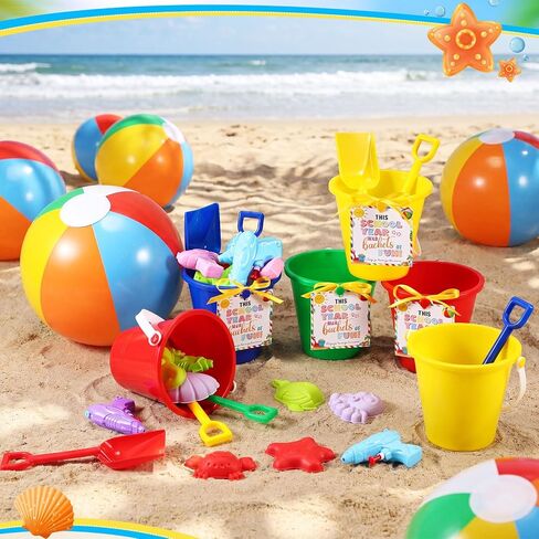 Realspring 24 Set End of Year Students Gift from Teacher Bulk Preschool Kindergarten Summer Graduation Gifts for Student Sand Bucket with Shovels Cards Beach Balls Sandbox Water Squirts for Kids in Kuwait