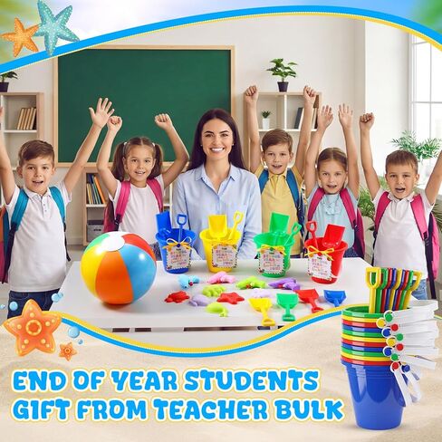 Realspring 24 Set End of Year Students Gift from Teacher Bulk Preschool Kindergarten Summer Graduation Gifts for Student Sand Bucket with Shovels Cards Beach Balls Sandbox Water Squirts for Kids in Kuwait