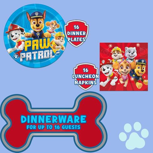 Unique Paw Patrol Party Supplies | Tableware Essentials | Serves 16 | Officially Licensed | Plates, Napkins, Table Cover, Banner, Party Masks | Birthday Decor For Kids, Classrooms in Kuwait