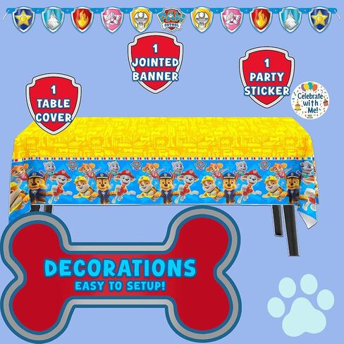 Unique Paw Patrol Party Supplies | Tableware Essentials | Serves 16 | Officially Licensed | Plates, Napkins, Table Cover, Banner, Party Masks | Birthday Decor For Kids, Classrooms in Kuwait